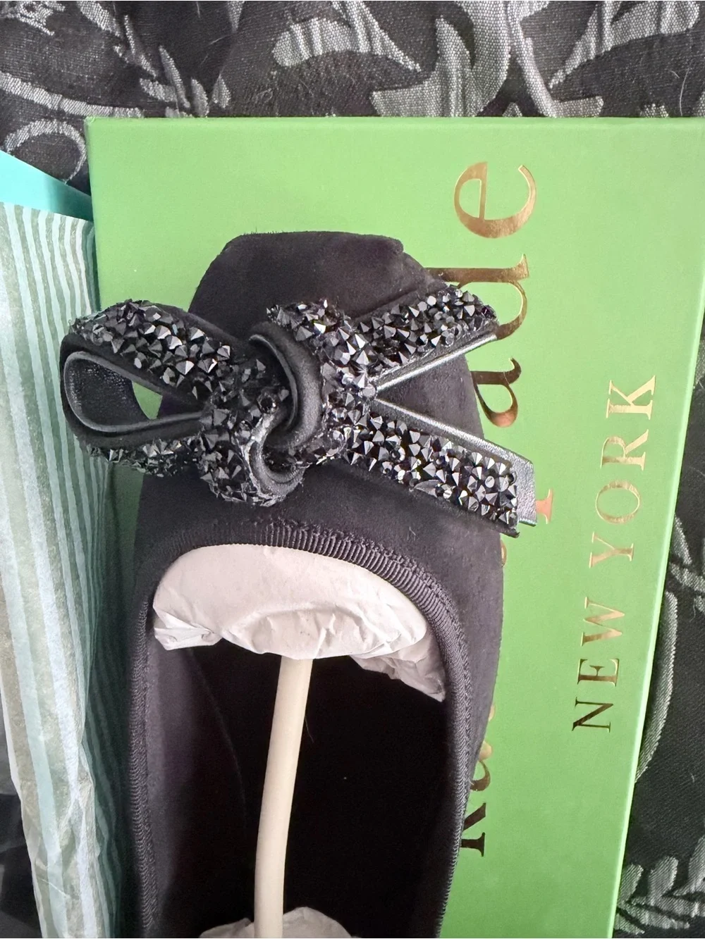 Kate Spade Suede Rhinestone Bow Embellished Ballet Flats